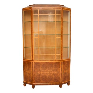 Art Deco Burr Walnut Display Cabinet, 1930 For Sale