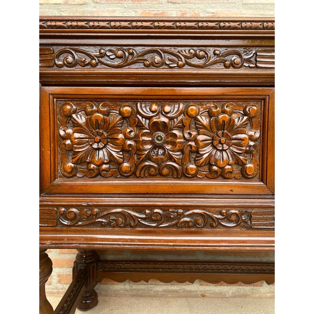 Spanish Console Table with Four Carved Drawers, 1930s For Sale - Image 13 of 18