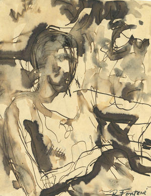 Robert Fontene, The Seated Woman, Original Ink & Watercolor Drawing, Mid-20th Century