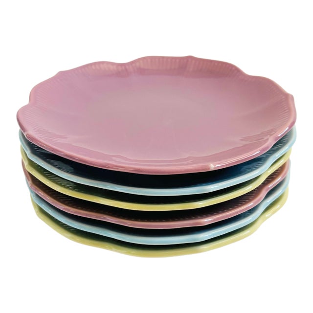 Colorful Pastel Lotus Plates by Lillian Vernon - Set of 6 For Sale
