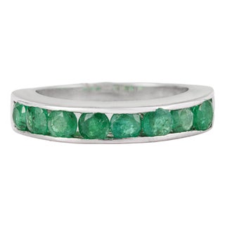 Art Deco Style 0.85 Ct Green Emerald Channel Set Half Eternity Band Ring Size 8 For Sale