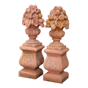 Pair of Mid-Century French Trompe L’Oeil Concrete Medicis Fruit Vases on Stand