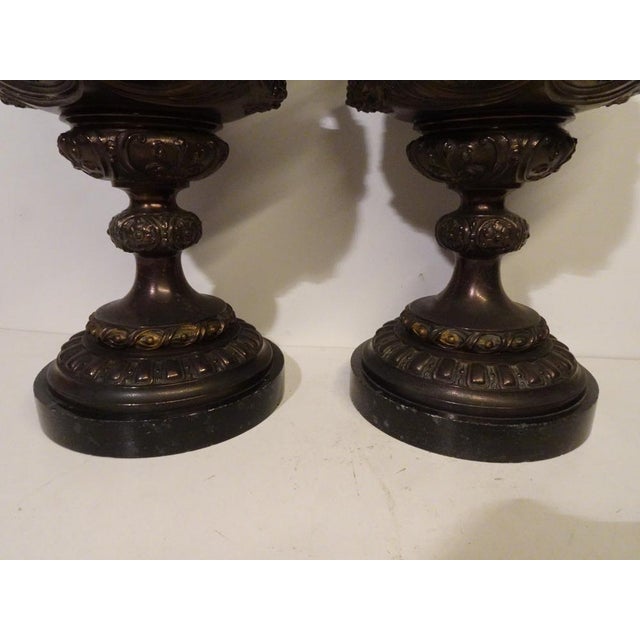 19th Century French Bronze & Cast Iron Medici Vases on Marble Bases, 1980s, Set of 2 For Sale - Image 9 of 16