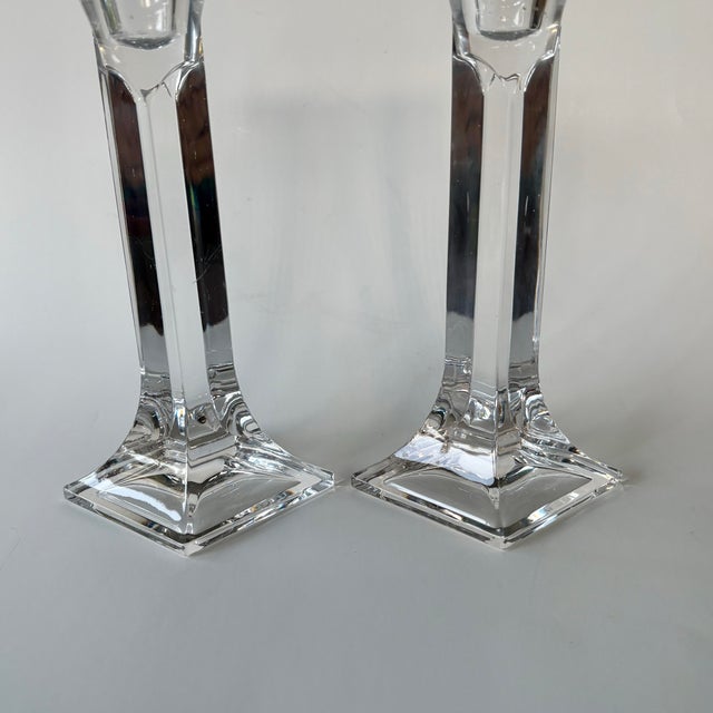 Vintage Austrian Toscany Lead Crystal Geometric Candlesticks – Pair For Sale - Image 10 of 12