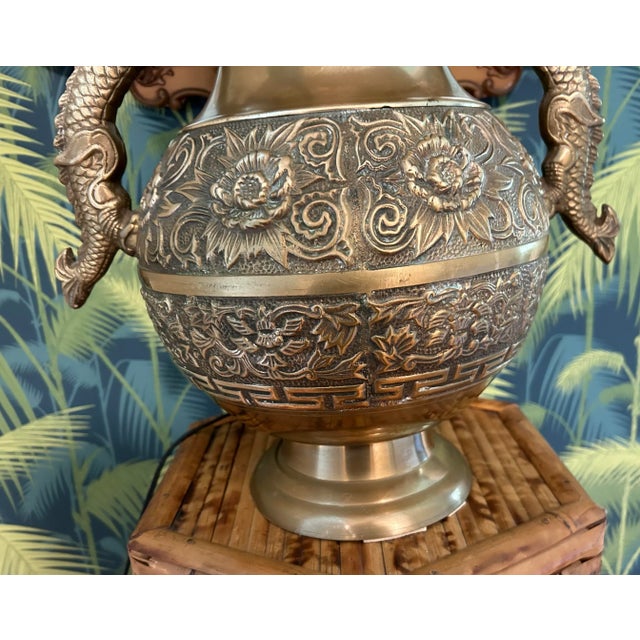 Metal 1930’s French Brass Dragon Lamp With Custom Shade For Sale - Image 7 of 13