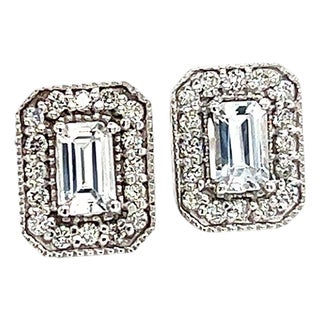 Natural Sapphire Diamond Stud Earrings 14k W Gold 0.96 TCW Certified For Sale