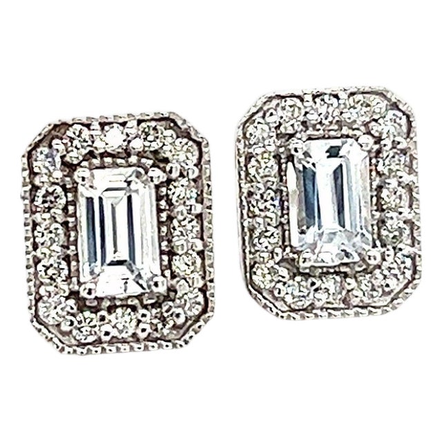 Natural Sapphire Diamond Stud Earrings 14k W Gold 0.96 TCW Certified For Sale