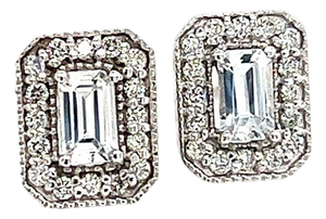 Natural Sapphire Diamond Stud Earrings 14k W Gold 0.96 TCW Certified