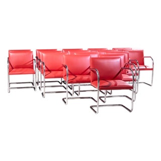 Mies Van Der Rohe for Knoll Brno Mid Century Cantilever Chrome Dining Chairs - Set of 16 For Sale