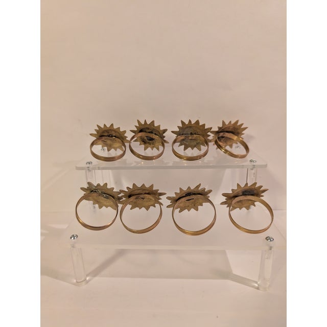 Gold Vintage Brass Sun Face 8 Napkin Rings For Sale - Image 8 of 10