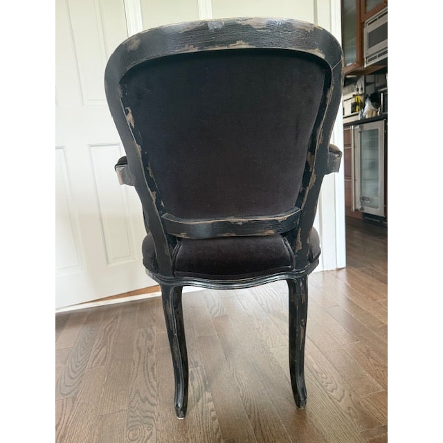Pair of French Provincial Armchairs in Black Velvet - Regency Style For Sale - Image 10 of 10