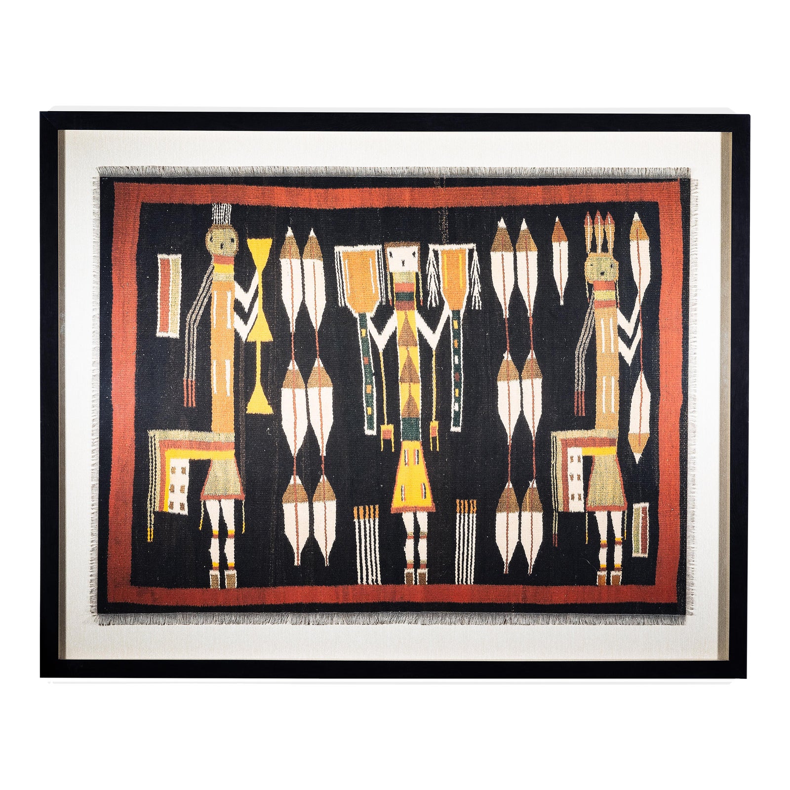 Framed Navajo Inspired Yei Rug | Chairish