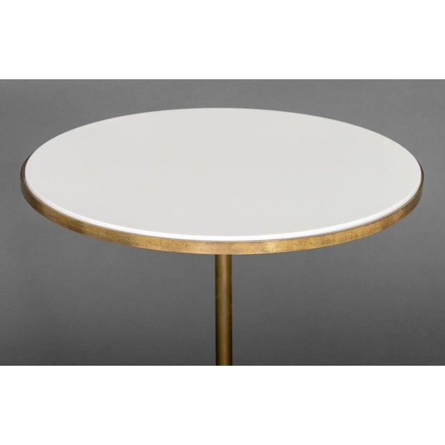 Paul McCobb (American, 1917-1969) for Directional Brass Tripod Side Table, with circular white glass top. 22.25" H x 20.5"...