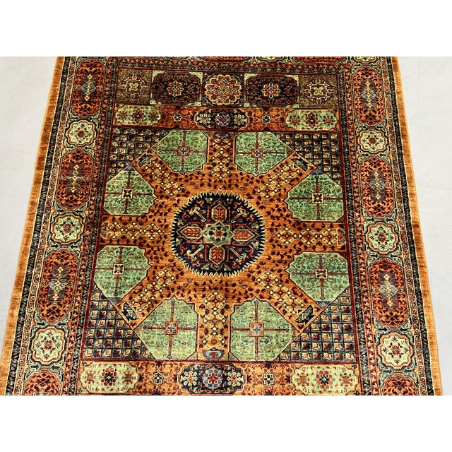 Textile Orange and Teal Mamluk Style Natural Dye Wool Rug - 5'3" X 6'11" For Sale - Image 7 of 14