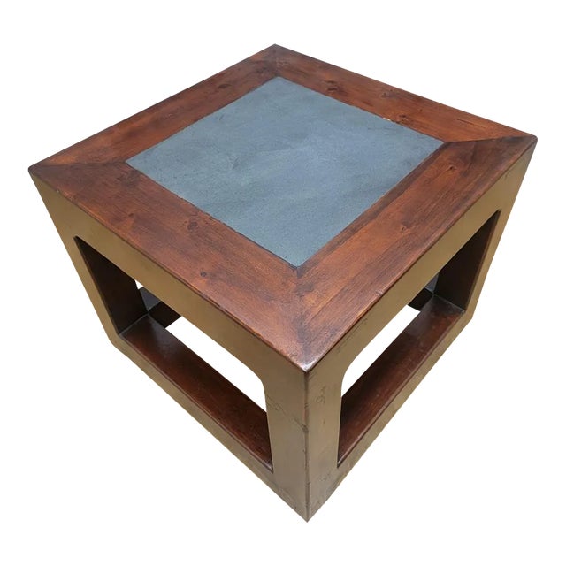 Antique Shanxi Province Elm Side Table With Stone Top For Sale