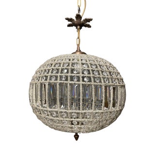 Vintage Brass and Glass Basket Chandelier For Sale