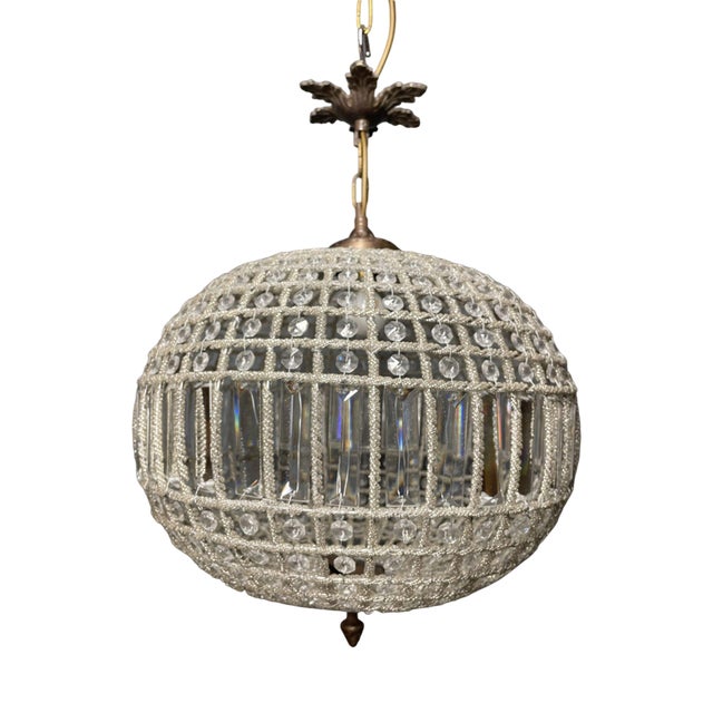 Vintage Brass and Glass Basket Chandelier For Sale