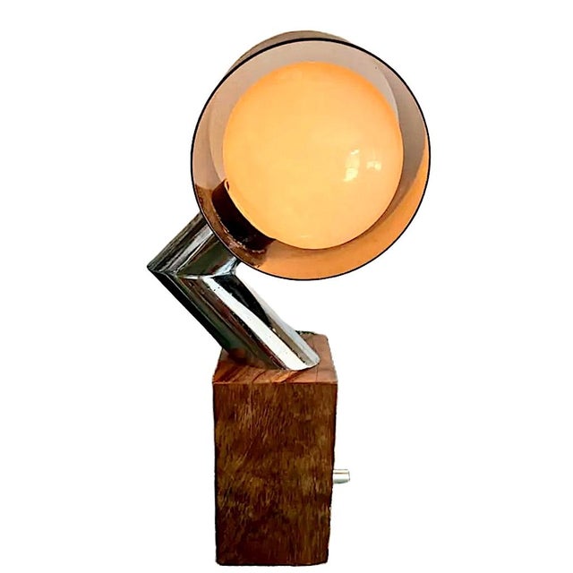 Mid 20th Century Mid 20th Century Mid-Century Modern Space Age Lamp With Dimmer, Chrome & Walnut For Sale - Image 5 of 5
