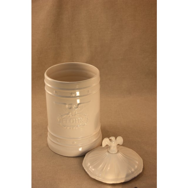 Vintage Ceramic Kitchen Canisters With Eagle Topped Lids Set Of