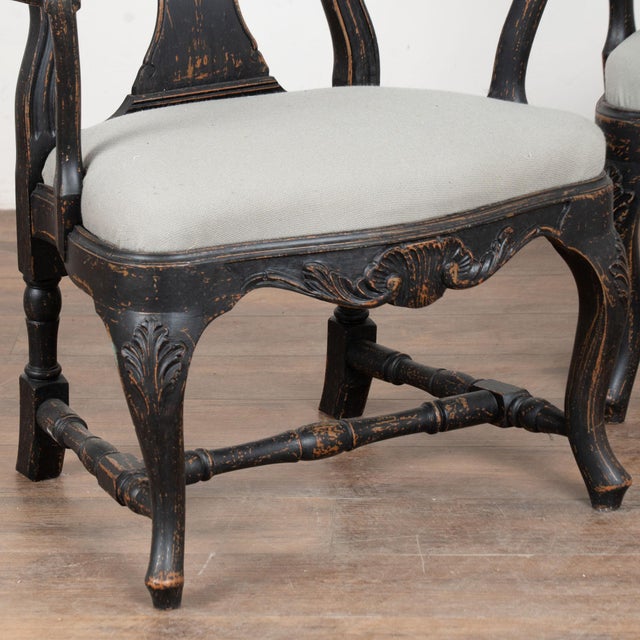 Pair of 19th Century Black Painted Swedish Rococo Armchairs For Sale - Image 10 of 16
