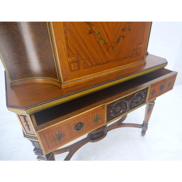 Mid-Century Modern Adams Style Hand Painted Decorated Satinwood Cabinet Large Stretcher Finial MINT For Sale - Image 3 of 16