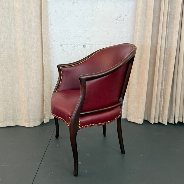 Late 20th Century Burgundy Leather Nailhead Trimmed Mahogany Library Tub Armchair For Sale - Image 4 of 8