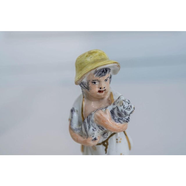 Antique Early 19th Century English Porcelain Figures - Boy With Dog and Girl With Cat - A Pair For Sale - Image 12 of 15