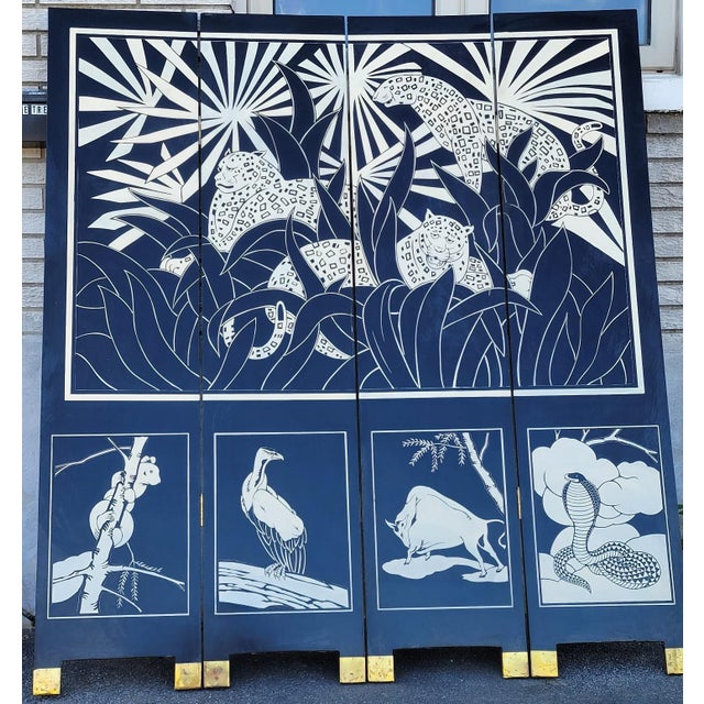 Art Deco 1960s Art Deco Style Room Divider Screen With Wildlife and Jungle Scene For Sale - Image 3 of 12