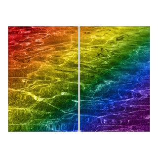 2024, Abstract Waterscape Diptych in Rainbow Tones, "Rainbow Water Reflections", Limited Edition Giclée by Cyd Fontaine For Sale