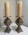 A substantial pair of vintage solid bronze urn-form candlesticks by Abel Casting, featuring classical side handles,...
