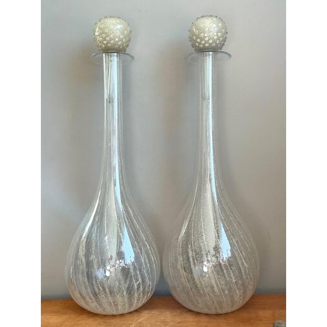 Mid-Century Modern Vintage Monumental Murano Handblown Glass Bottles With Stoppers - Pair For Sale - Image 3 of 18