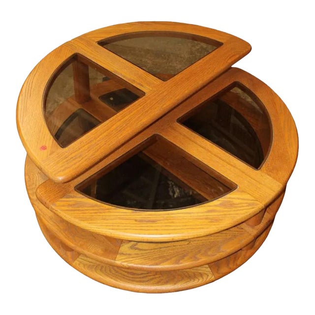 1970s 3 Tier Oak Vintage Round Table For Sale