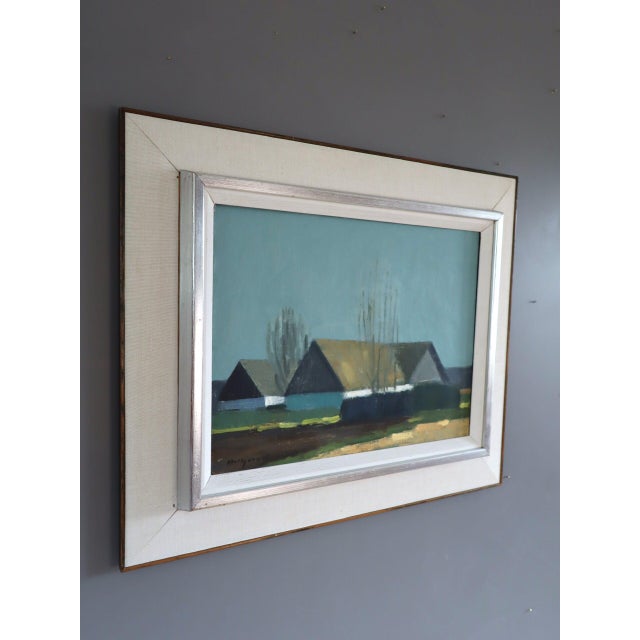 Mid-Century Modern Mid-Century Modern 'Quiet Farmstead' Vintage Original Landscape Oil Painting, Framed For Sale - Image 3 of 10