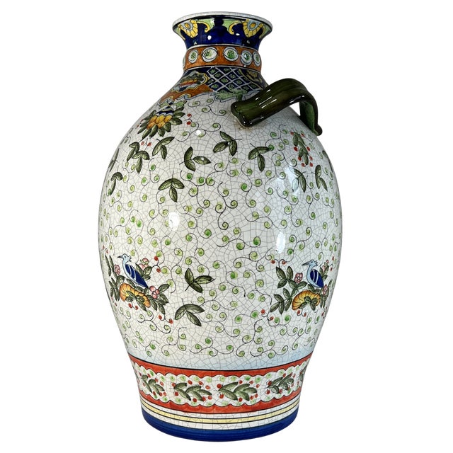 Chinese 17+ In. Tall Chinese Jug Vase Stylized Blue Songbird, Fruit & Leaf Pattern For Sale - Image 3 of 18