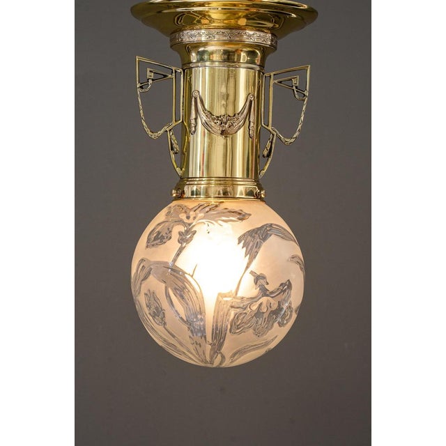 Gold Art Nouveau Ceiling Lamp, Vienna, 1908 For Sale - Image 8 of 12