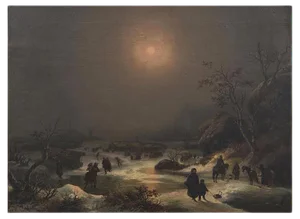 Northern Nocturnal Landscape - Oil on Canvas by J.F. Hesse - Mid 19th Century Mid 19th Century