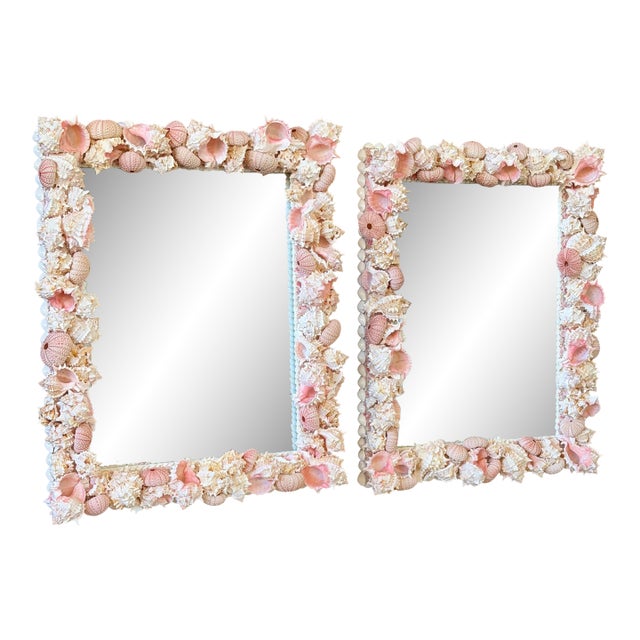 Custom Coastal Organic Sculptural Pink Seashell Wall Mirror For Sale