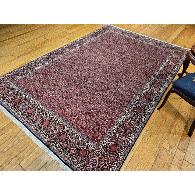 Textile Vintage Persian Bidjar Rug, Hand-Knotted Wool, Allover Herati Geometric Pattern, Red & Navy, 7x10 For Sale - Image 7 of 18