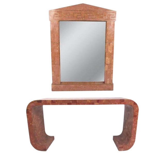 Vintage Maitland-Smith Marble Console Table With Hall Mirror For Sale