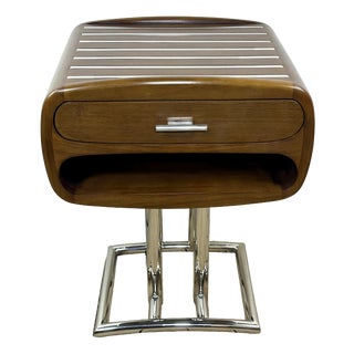 Art Deco Boston End Table in Hevea Wood and Chrome Metal, 2000s For Sale