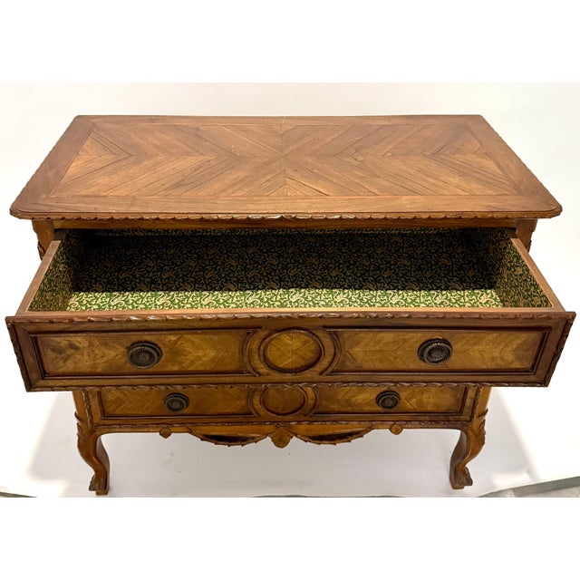 Beautiful 19th century French country 3 drawer hand carved Louis XV style commode. Bottom apron adorned with two swags...
