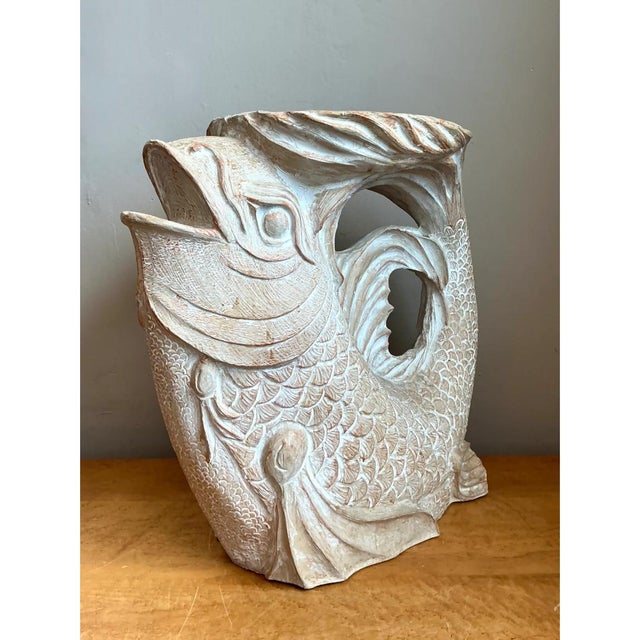 Vintage Washed Ceramic Koi Low Stool For Sale - Image 10 of 12