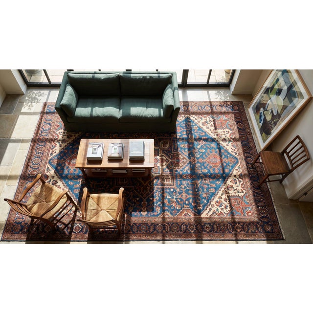 Navy Blue 1890s Blue Navy Geometric Rustic Antique Persian Afshar Carpet 4'6" X 6' Knotted Wool Rug For Sale - Image 8 of 9