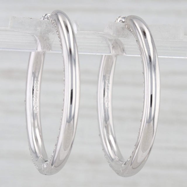0.30ctw Diamond Inside Out Hoop Earrings 14k White Gold Hinged Round Hoops, Pair For Sale - Image 4 of 5