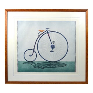 Bill Reynolds Signed Framed Colored Etching "High Wheeler" For Sale