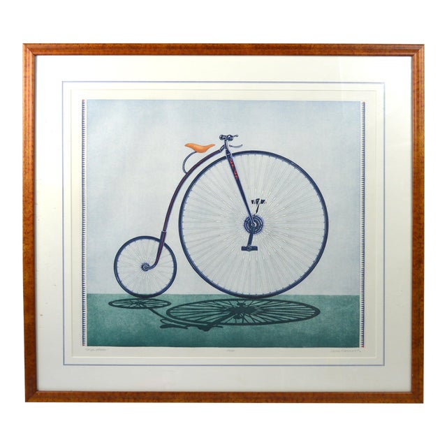 Bill Reynolds Signed Framed Colored Etching "High Wheeler" For Sale