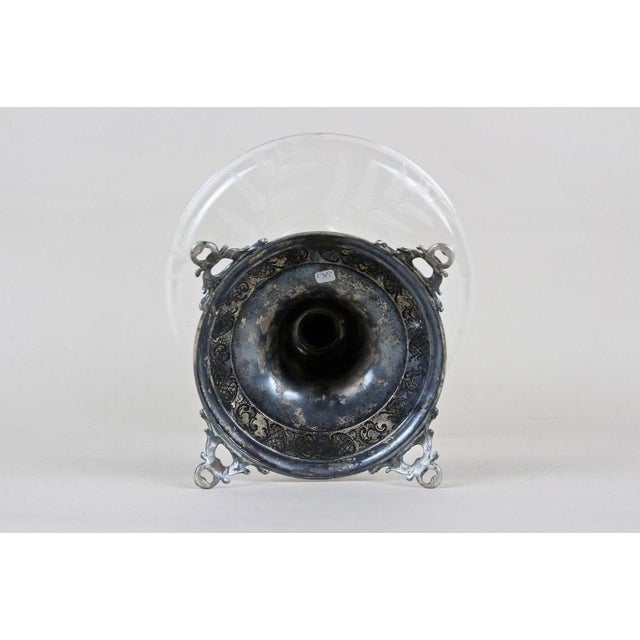 Silver Centerpiece with Engraved Glass Bowl, Austria, 1895 For Sale - Image 13 of 15