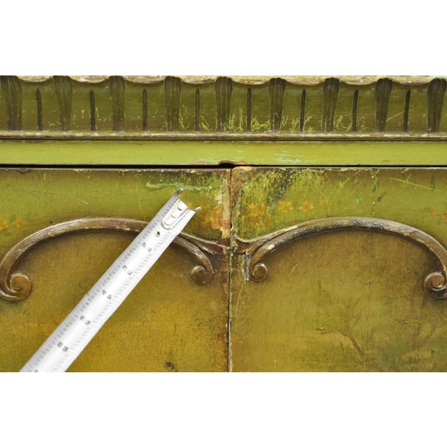 Early 20th Century Antique French Renaissance Green Distress Painted Radio Cabinet Bar Cupboard For Sale - Image 5 of 14