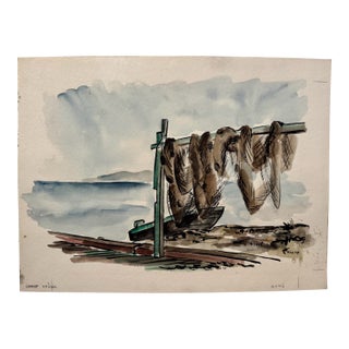 Henry Emil Salloch Original Watercolor on Paper Grand Gréves, 1957. For Sale