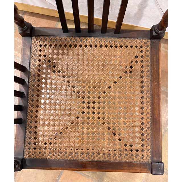 Antique English Oak Corner Chair Featuring a Woven Cane Seat With Barley Twist Legs, Posts, & Stretchers For Sale - Image 4 of 12